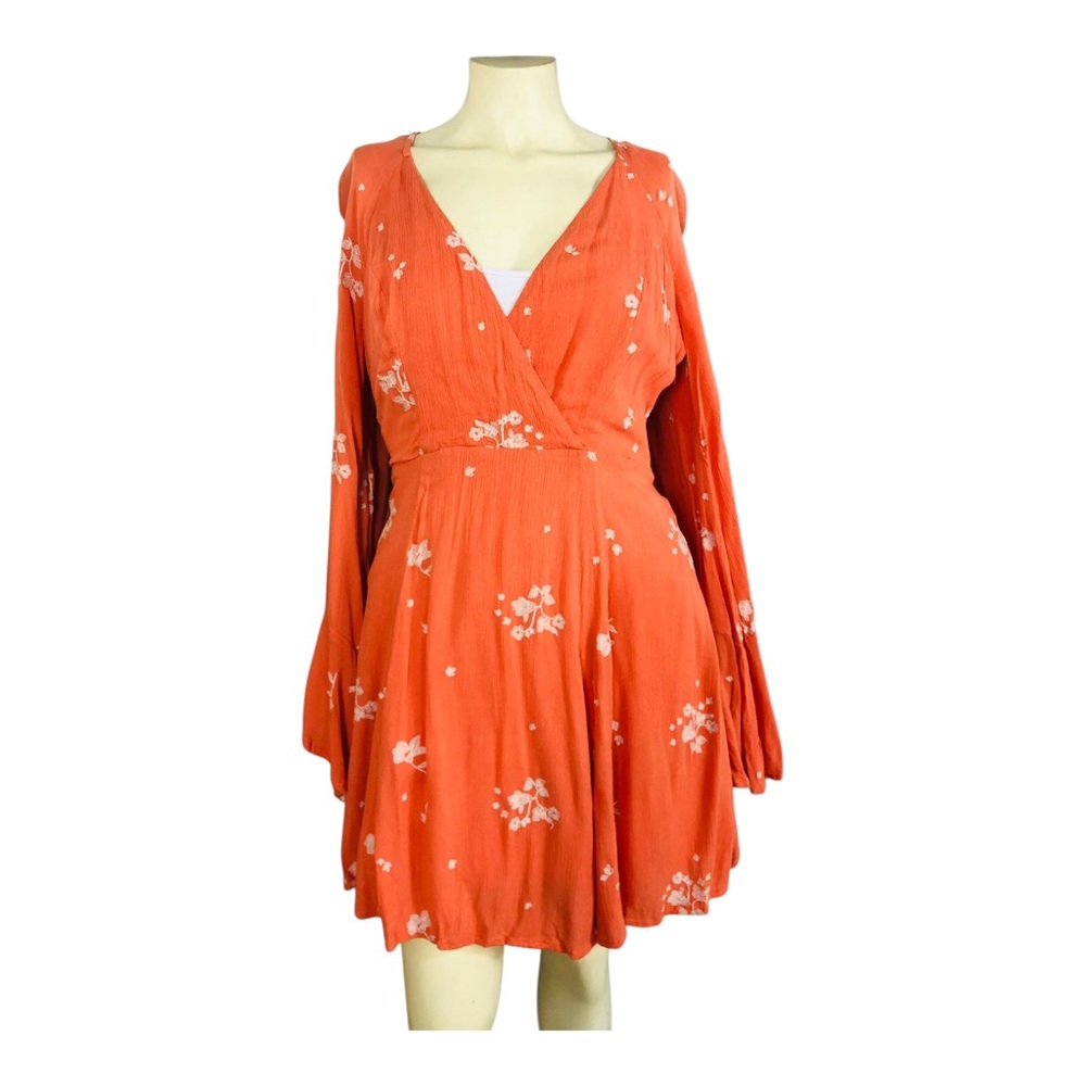 Free People Orange Floral Long Sleeve Dress